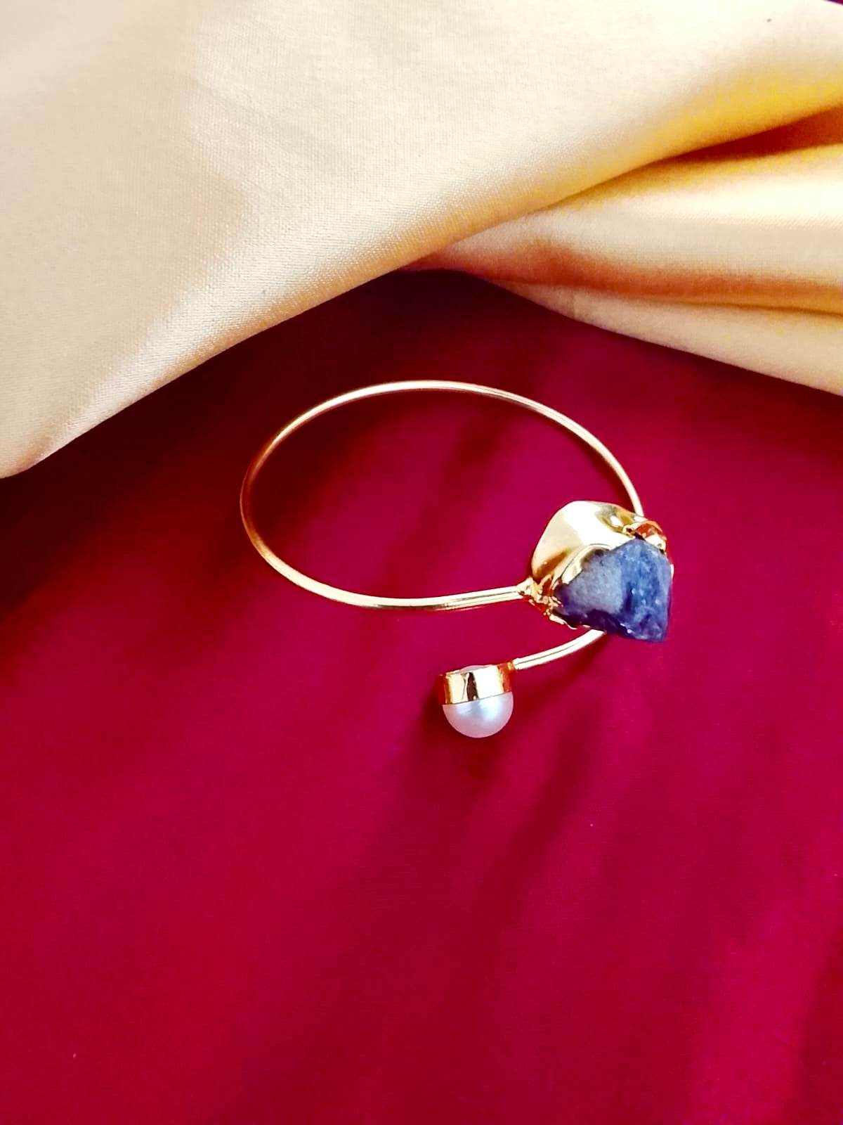 Raw Stone & Pearl Minimalist Statement Kada