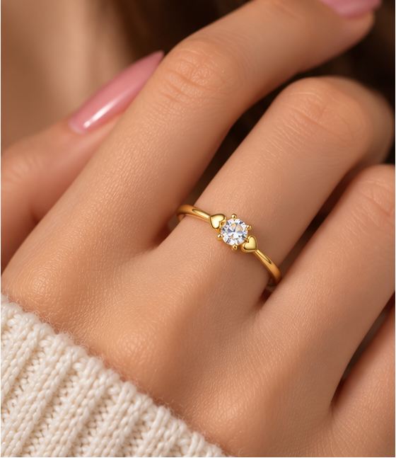 Heart Accent Solitaire Ring