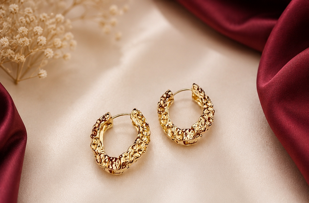 Women's chunky gold irregular molten textured huggie hoop earrings