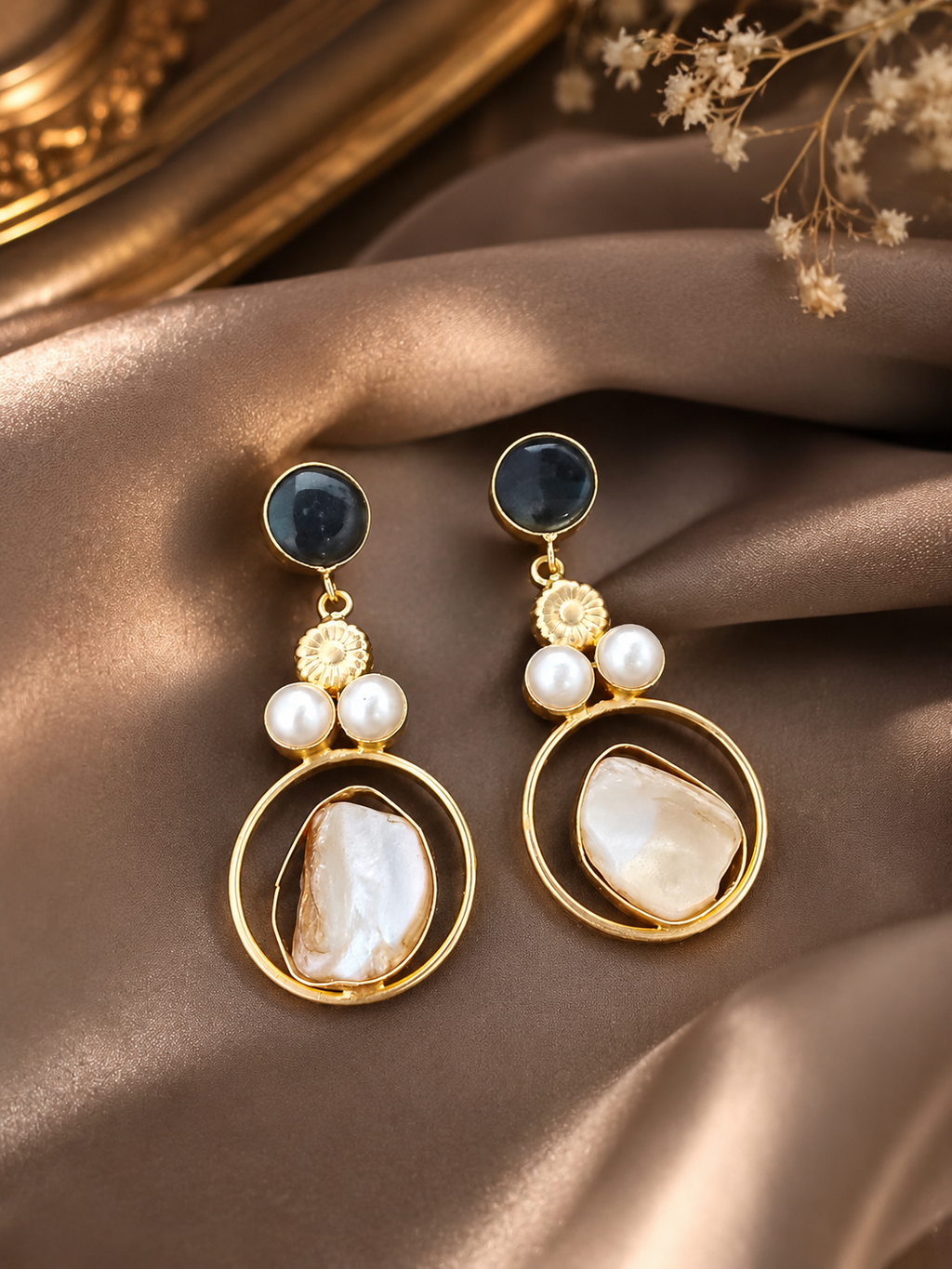 Emerald-green and mother-of-pearl statement drop earrings