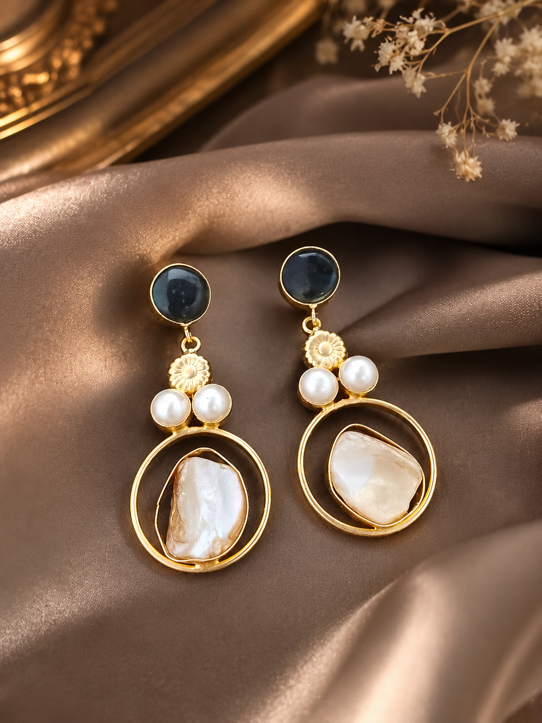 Emerald-green and mother-of-pearl statement drop earrings