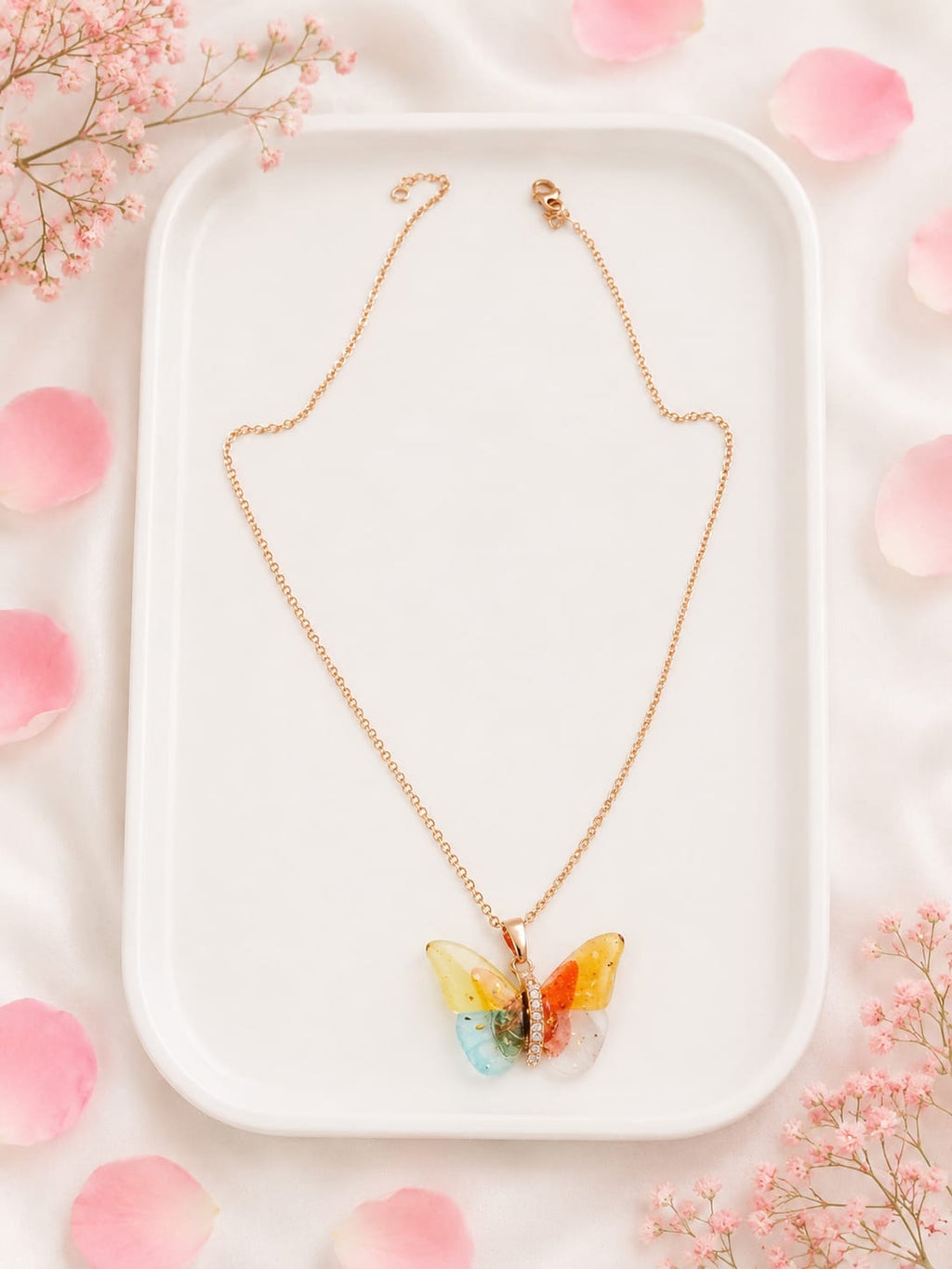 Multicolor Resin Butterfly Pendant Necklace