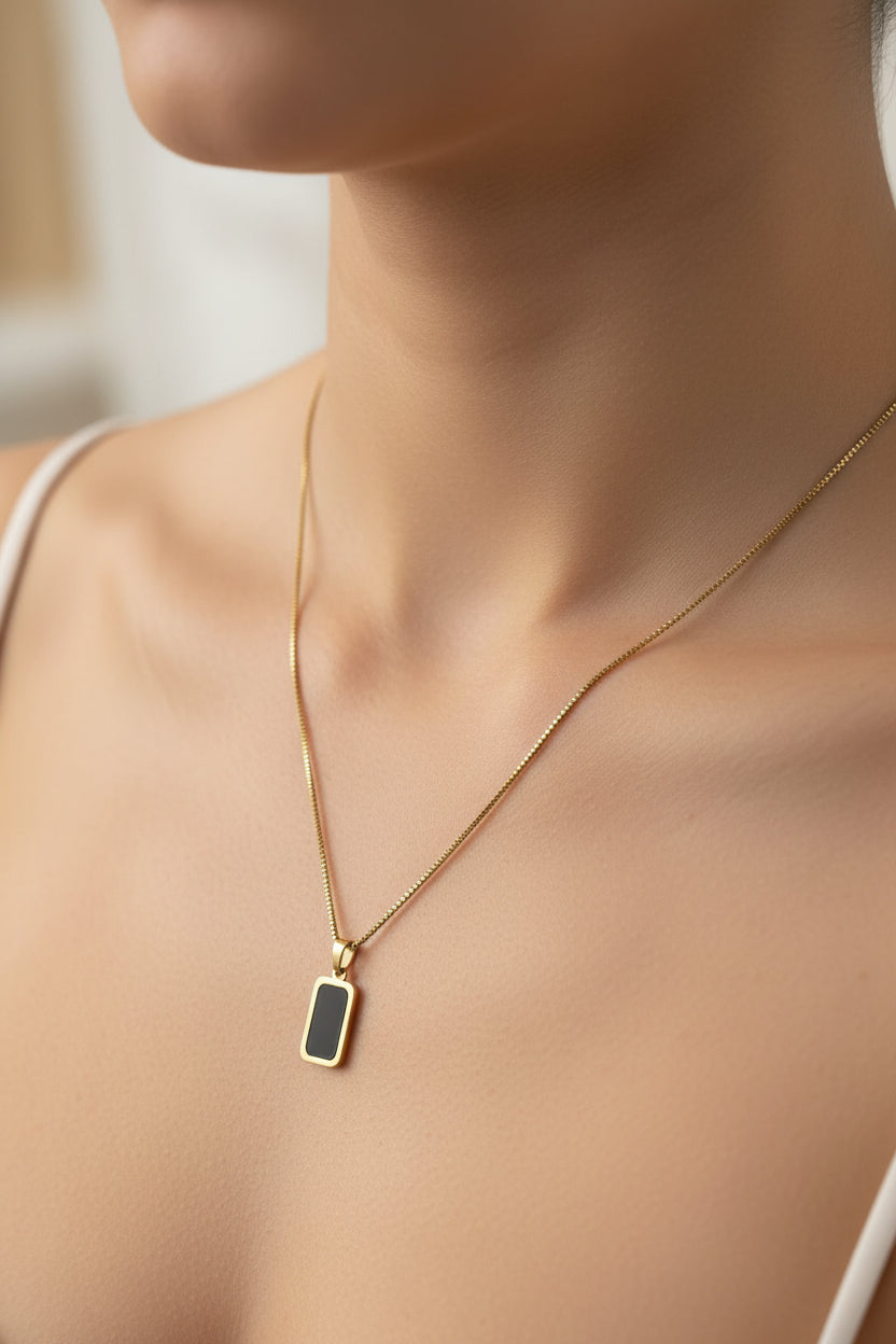 Rectangular Black Onyx Pendant Neckchain