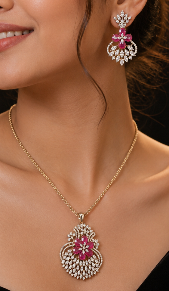 Gold-Plated American Diamond Pendant Set