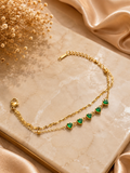 Emerald green heart crystal double-layer gold chain bracelet