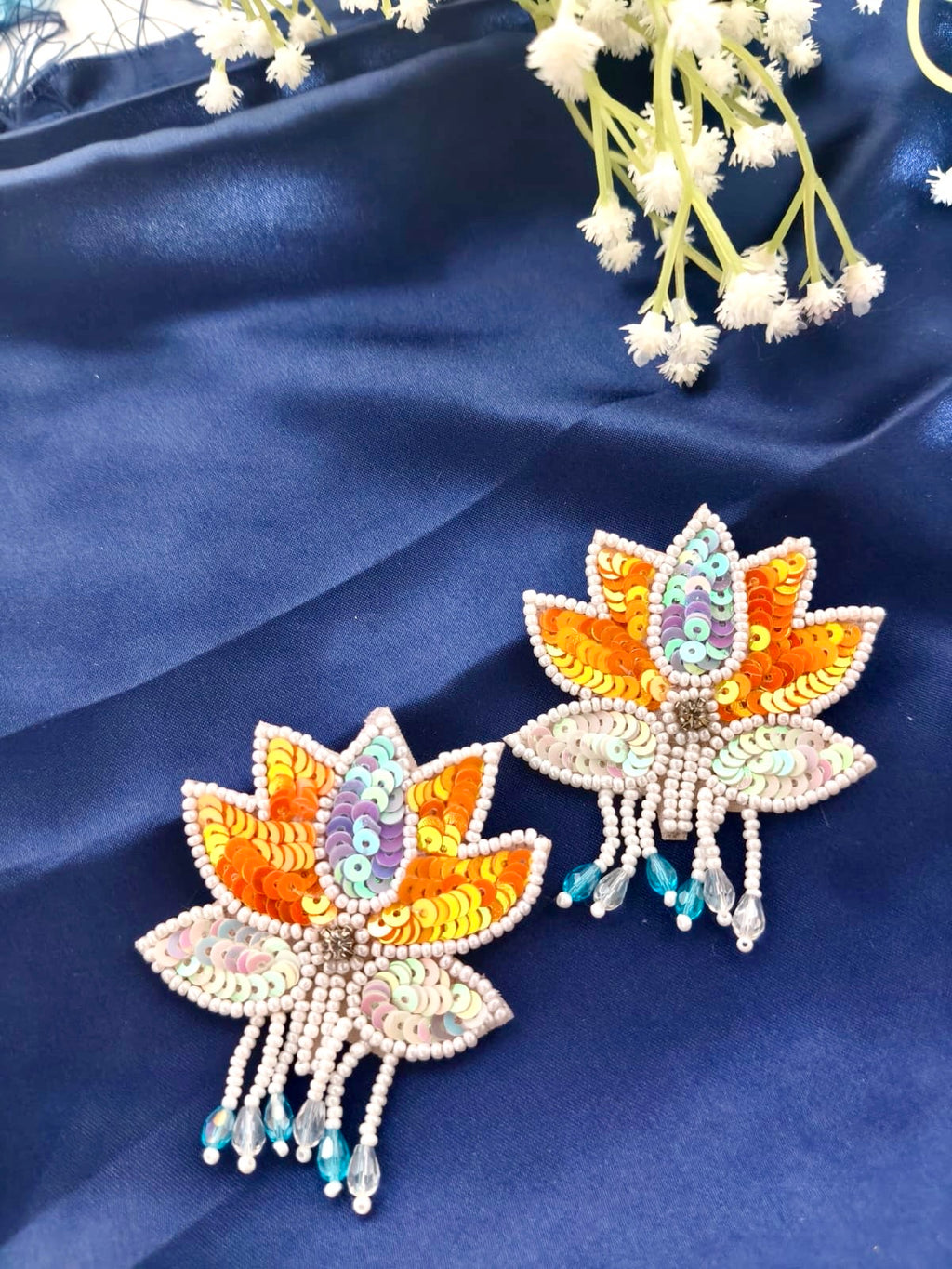 Handcrafted sequin lotus earrings