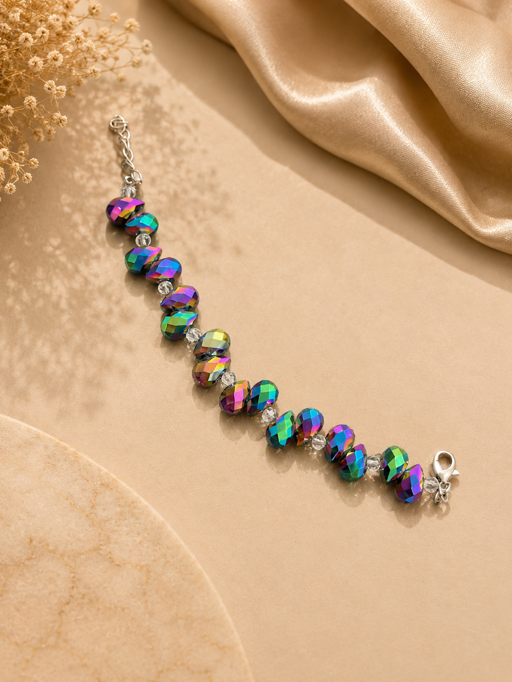 Multicolor iridescent crystal bead bracelet