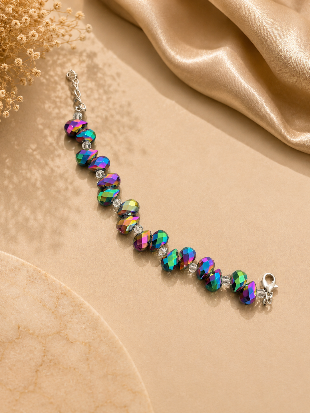 Multicolor iridescent crystal bead bracelet