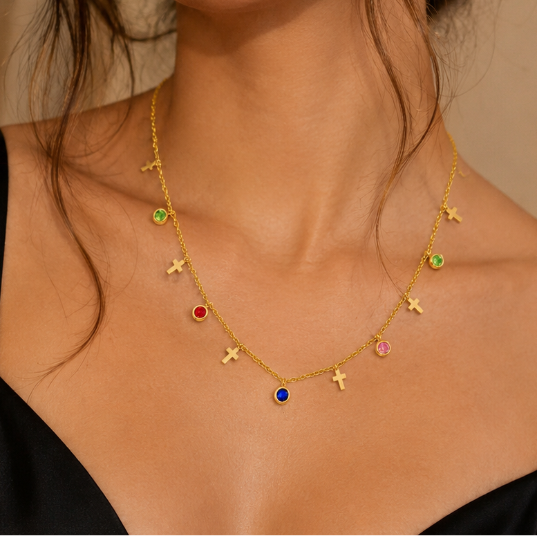 Rainbow cross charm necklace