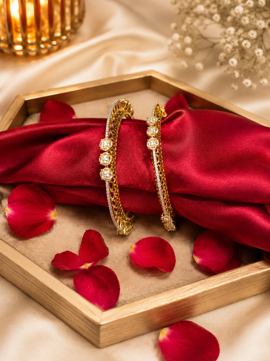 Regal set of two handcrafted gold-plated Pacheli (Crown) bangles