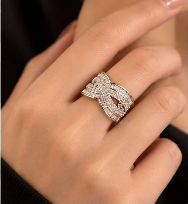Shine Eternal Criss Cross Baguette Diamond Band