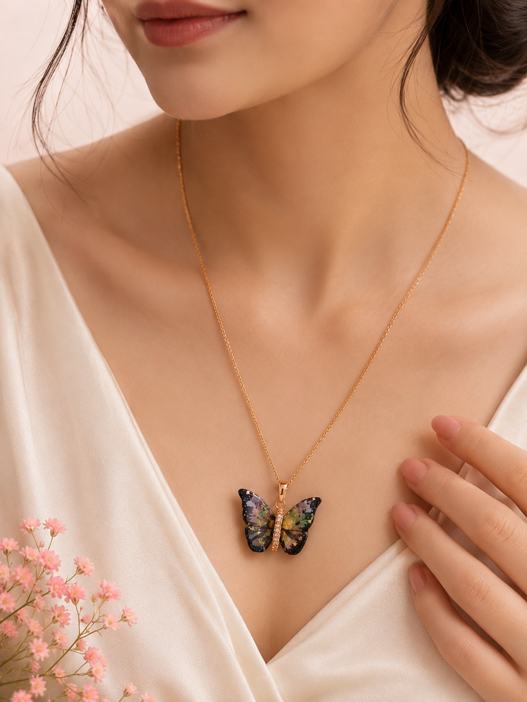 Multicolor Resin Butterfly Pendant Necklace