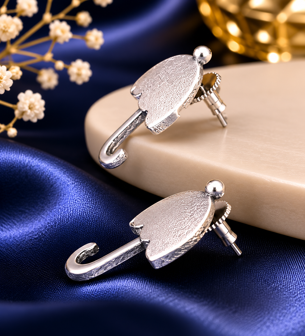 Silver Oxidized Umbrella Stud Earrings