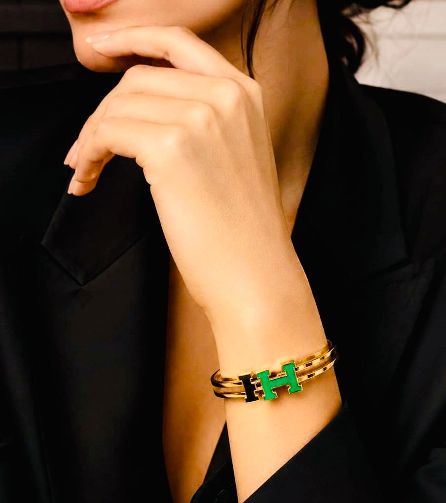 H-Motif Dual-Band Bangle Bracelet