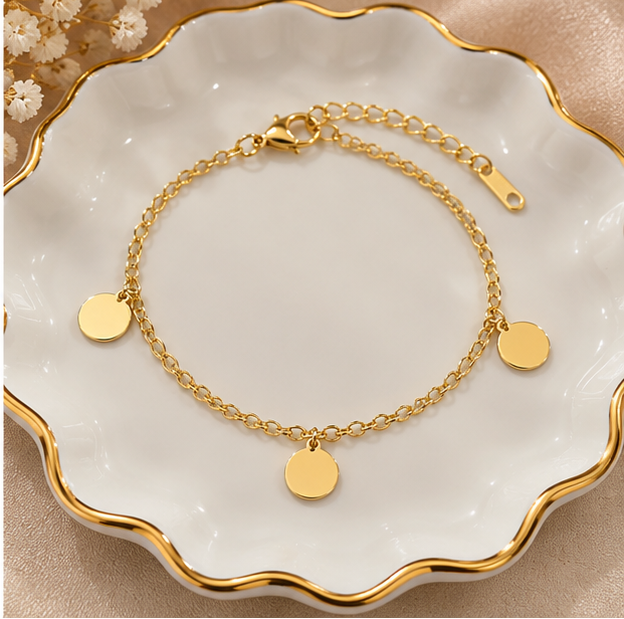 Minimalist circular disc charm bracelet