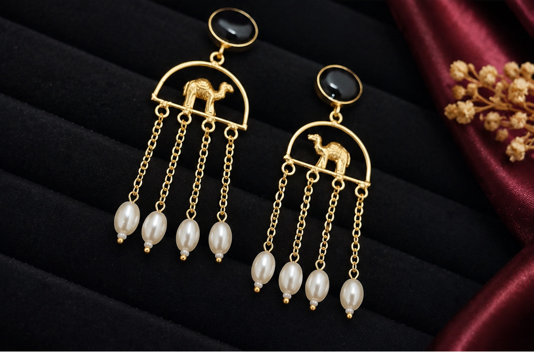 Brass camel statement drop earrings