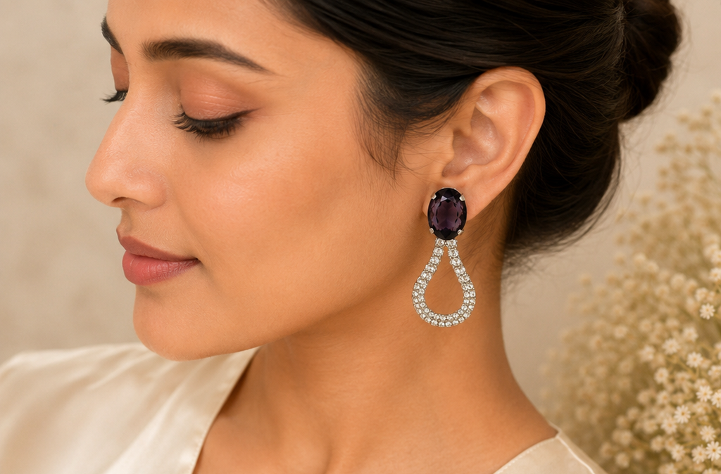 Amethyst crystal drop earrings