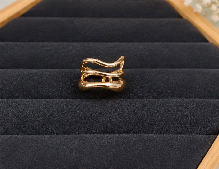 Gold-tone multi-layered wavy statement ring