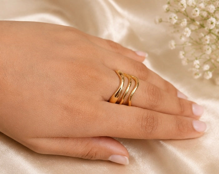 Gold-tone multi-layered wavy statement ring