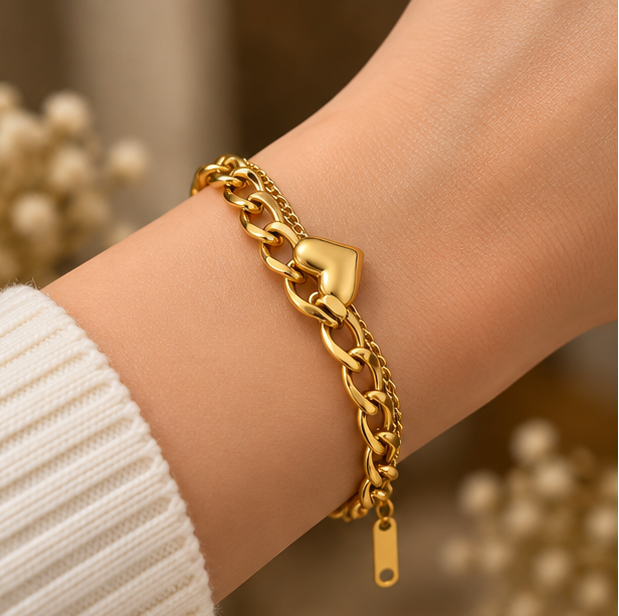 Asymmetric asymmetric heart cuban link bracelet