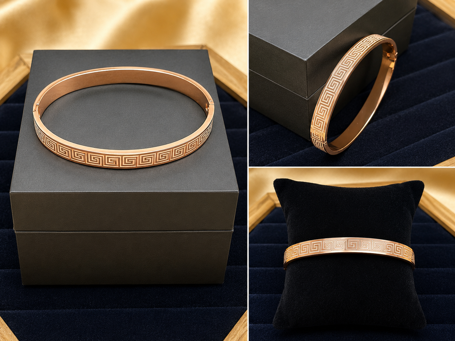Sophisticated rose gold Greek key men's bracelet