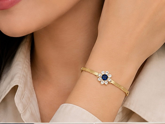 Floral bloom navy blue snake chain bracelet
