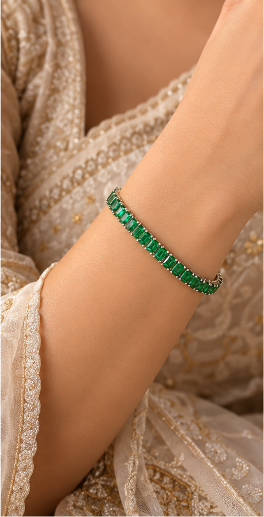 Elegant emerald baguette tennis bracelet