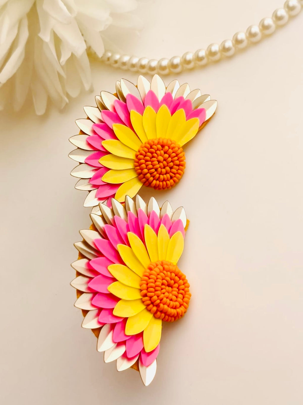 Tri-Tone Floral Statement Stud Earrings