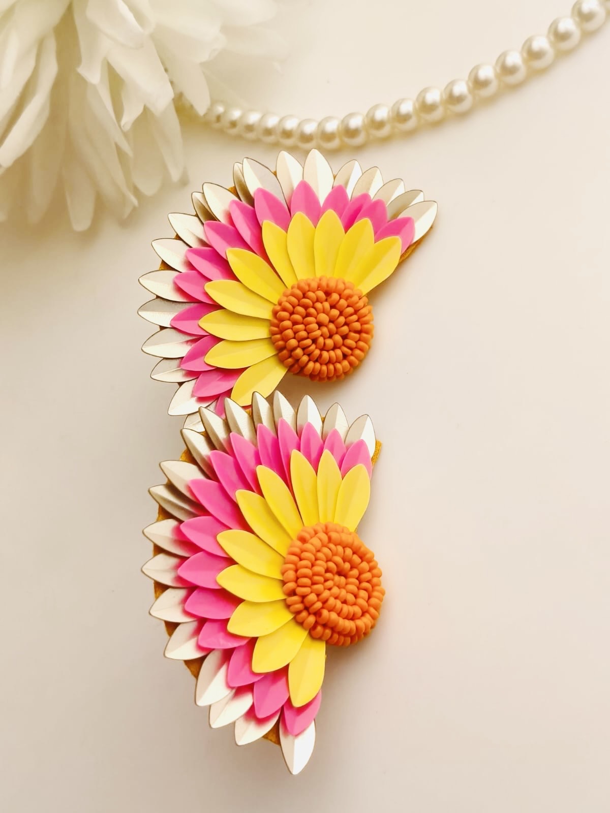 Tri-Tone Floral Statement Stud Earrings