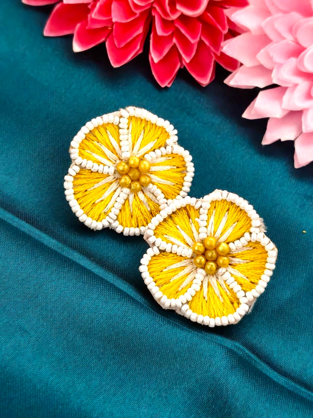 Handcrafted floral embroidered stud earrings
