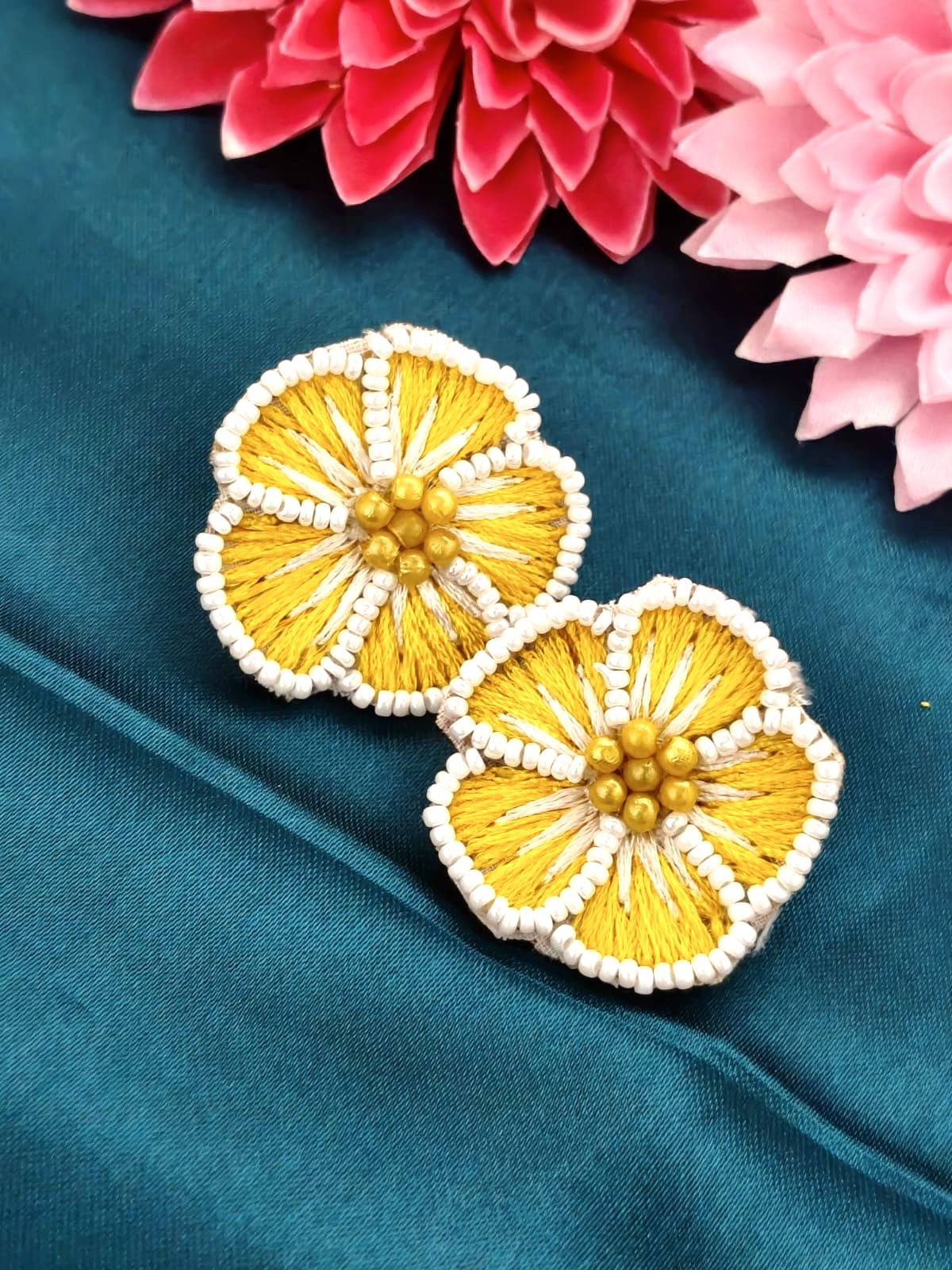 Handcrafted floral embroidered stud earrings