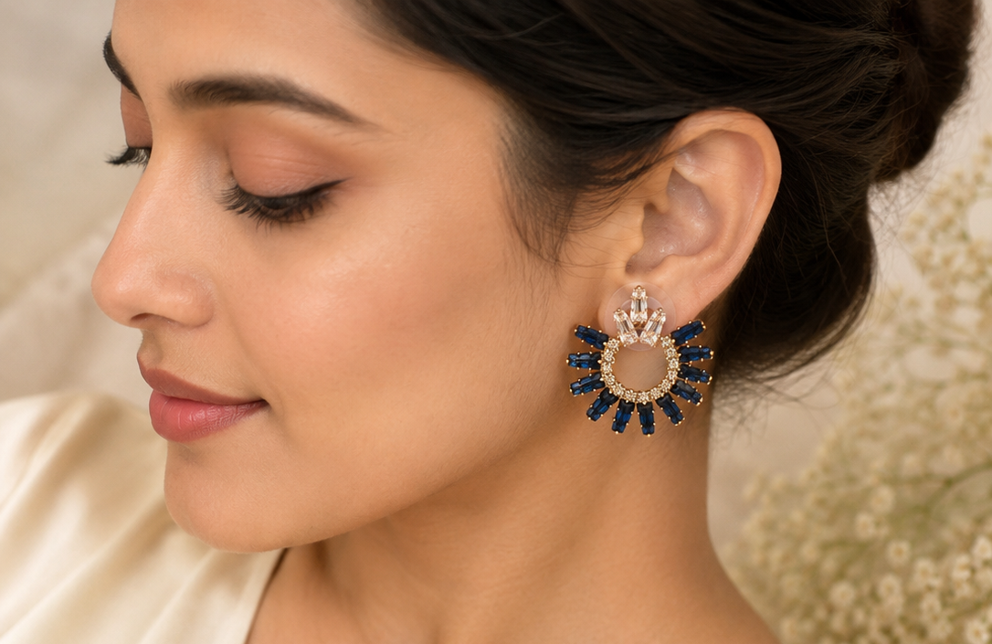 Sapphire blue crystal starburst earrings