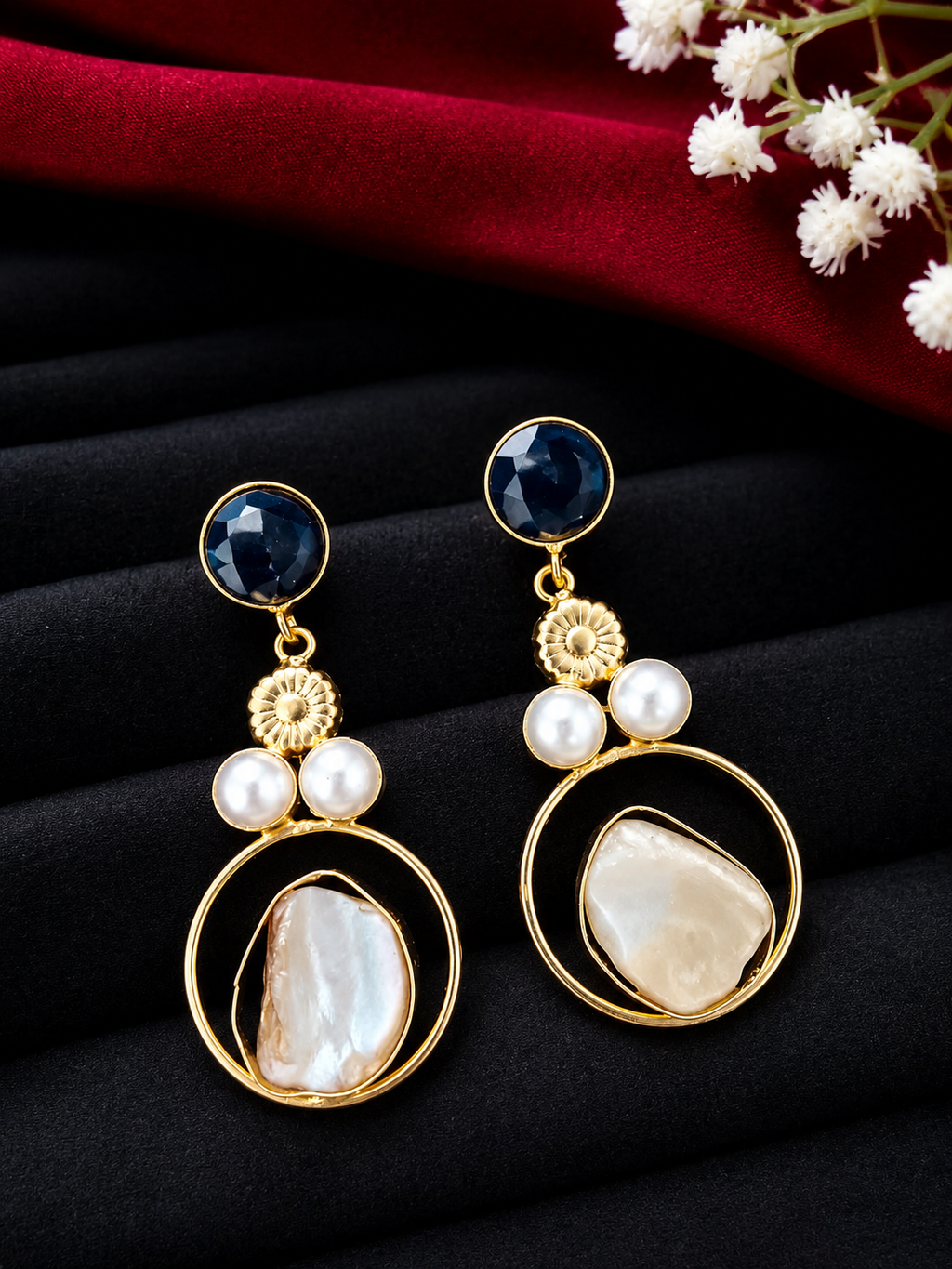Emerald-green and mother-of-pearl statement drop earrings