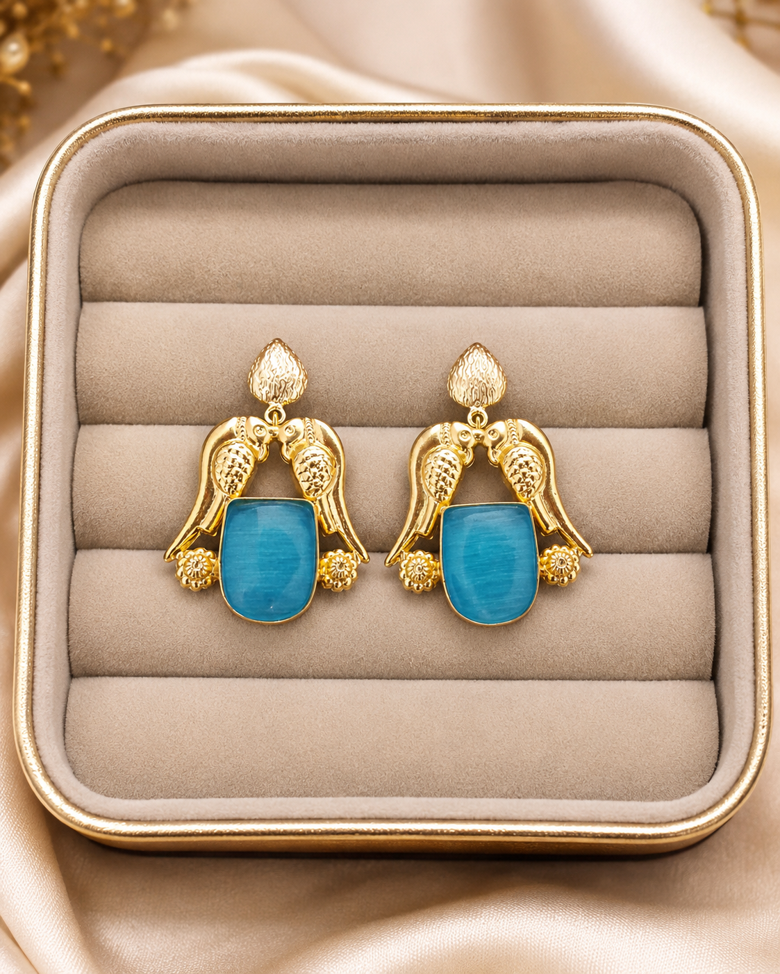 Vintage-Inspired Brass Gold-Plated Parrot Drop Earrings