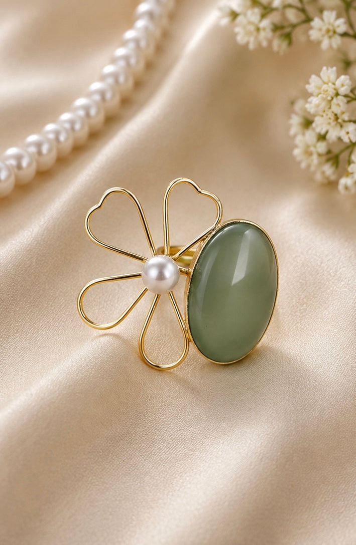 Modern Floral Sage Statement Ring
