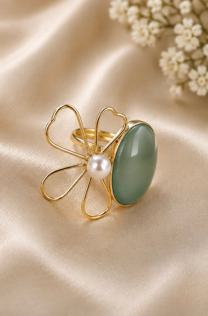 Modern Floral Sage Statement Ring