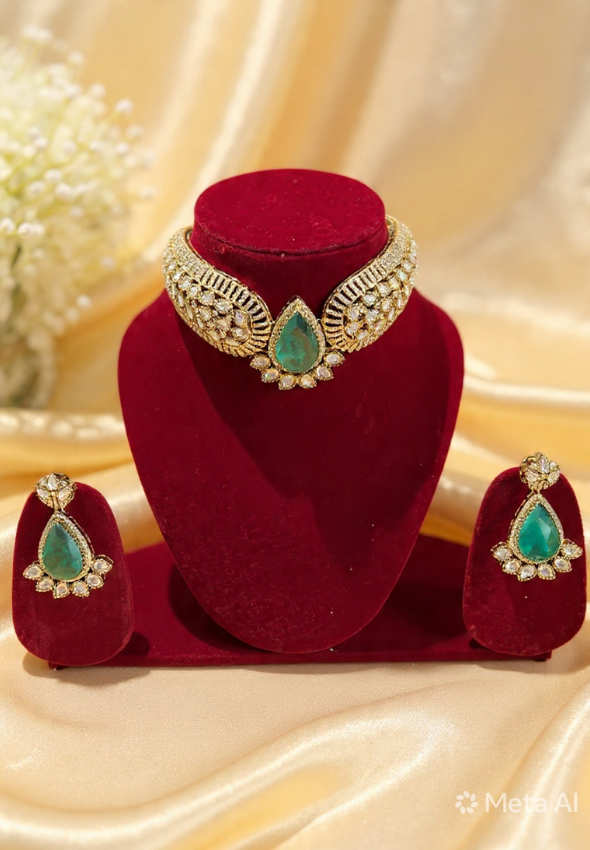 Modern pearl drop brass necklace set