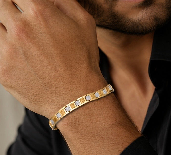Two-tone textured block bracelet