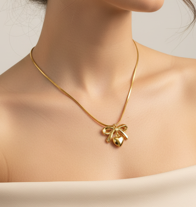 Bow & Heart Pendant Necklace