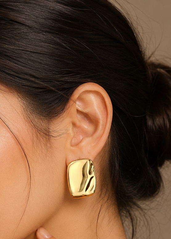 Women's chunky gold irregular molten square stud earrings