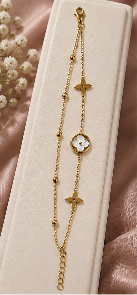 Layered clover station charm bracelet
