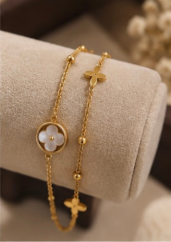 Layered clover station charm bracelet