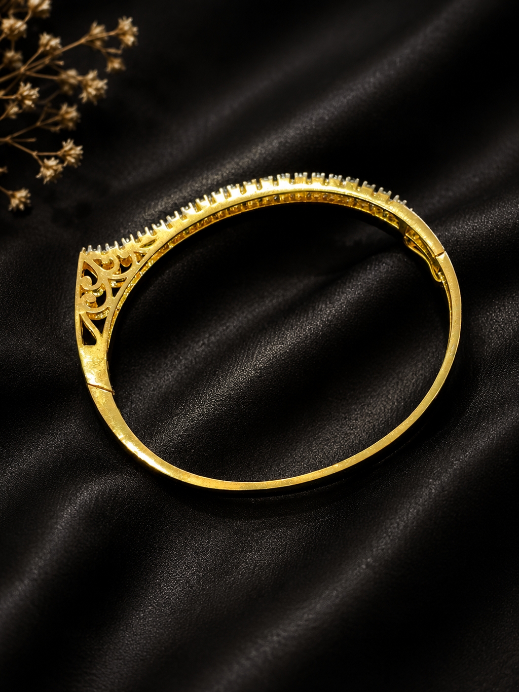 Dual-tone curved diamond bangle bracelet,