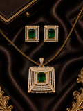Gold-Plated Emerald Green and American Diamond Pendant Set