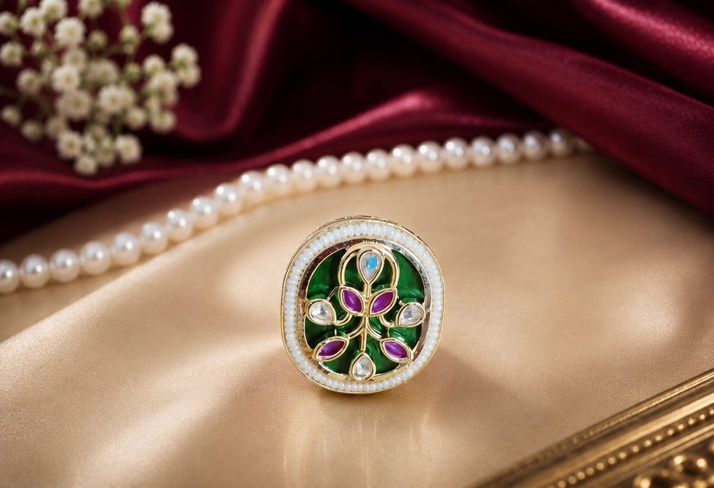Kundan Meenakari statement cocktail ring