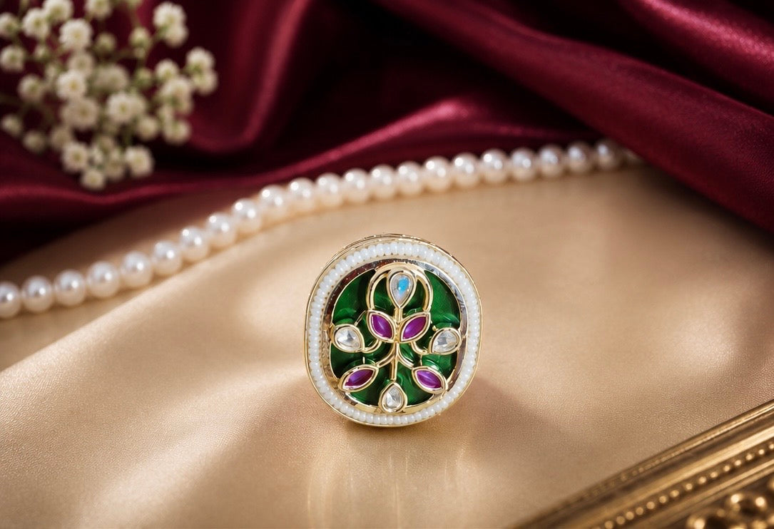 Kundan Meenakari statement cocktail ring