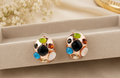 Women's multi-color gemstone mosaic dome stud earrings