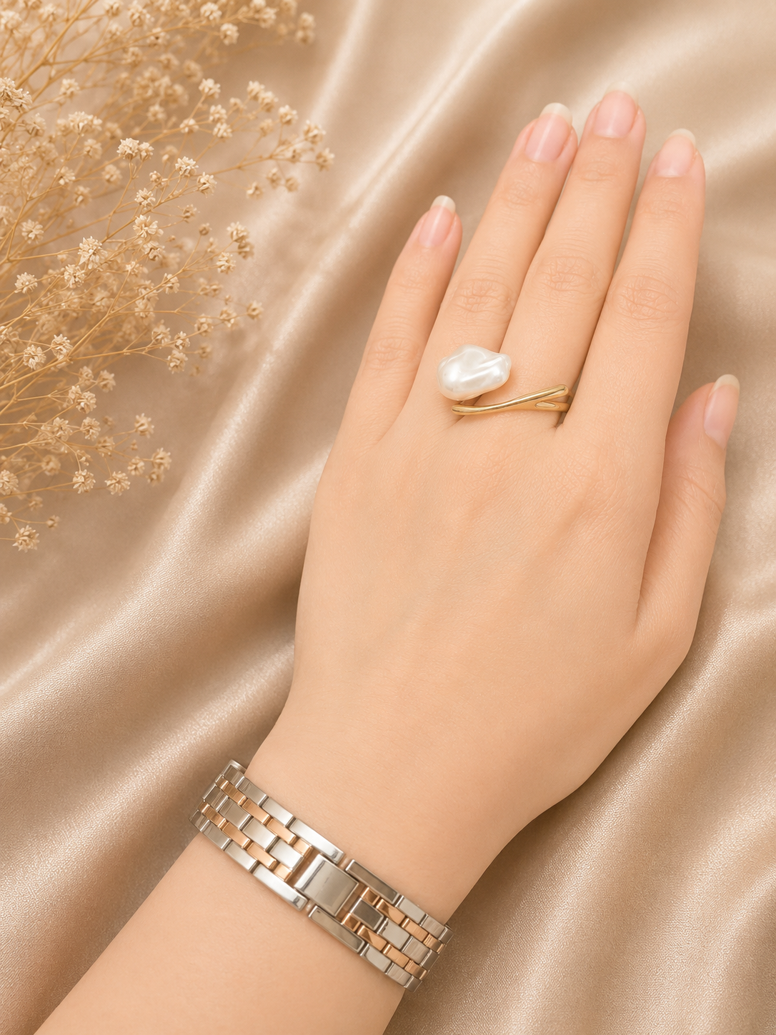 Baroque pearl abstract cocktail ring