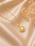 Vintage Halo Cushion Pearl Pendant Necklace.