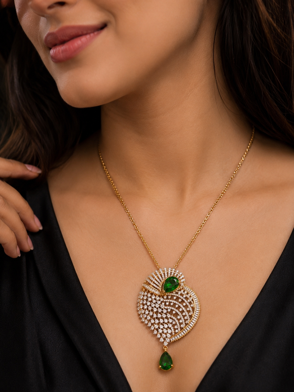 Gold-Plated American Diamond Swirl Pendant Set